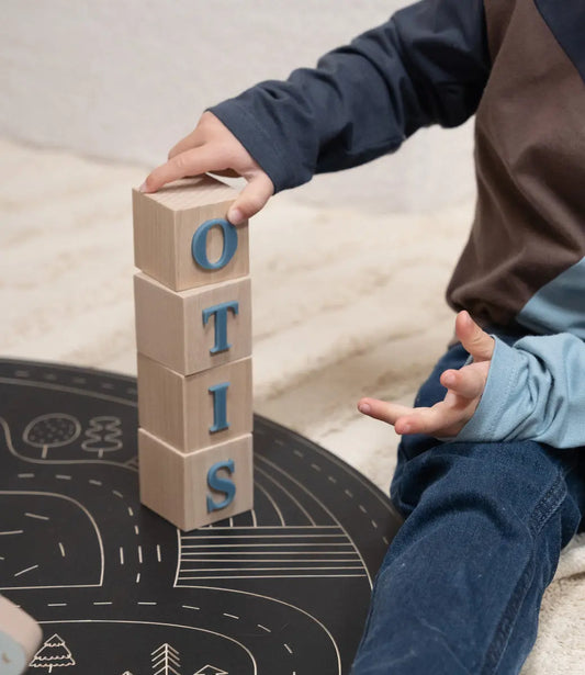 Houten naamblokken // Times 3D - blauw World of Mina