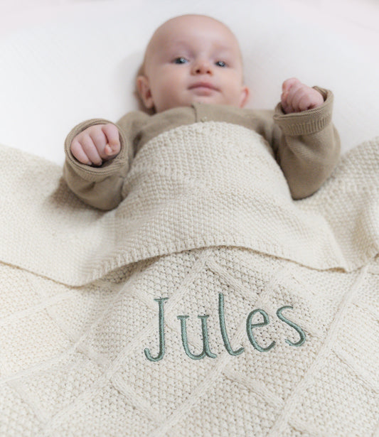 Check knit deken - oatmeal