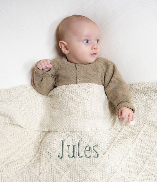 Check knit deken - oatmeal