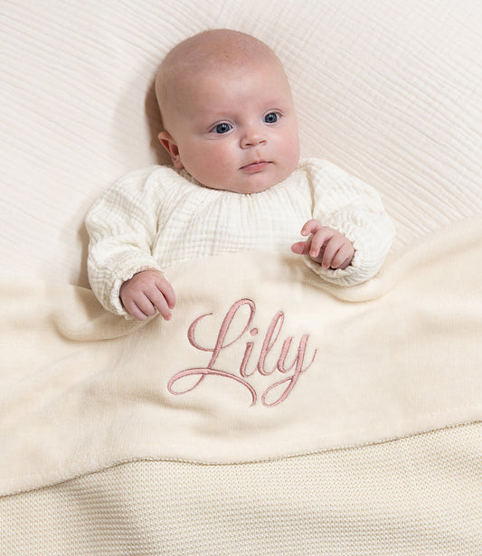 Winter deken incl. naam borduren // fleece basic knit - Ivory