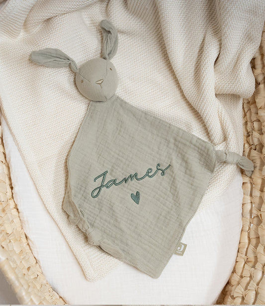 Speendoekje geborduurd // Bunny - Olive green