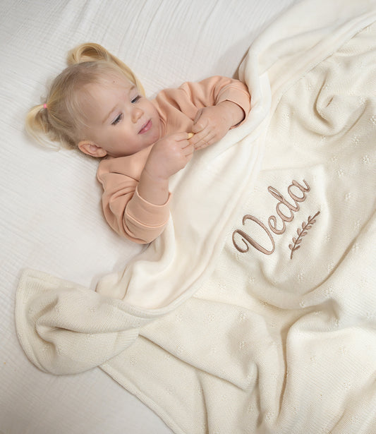Winterdeken Cosy knit - ivory/velvet
