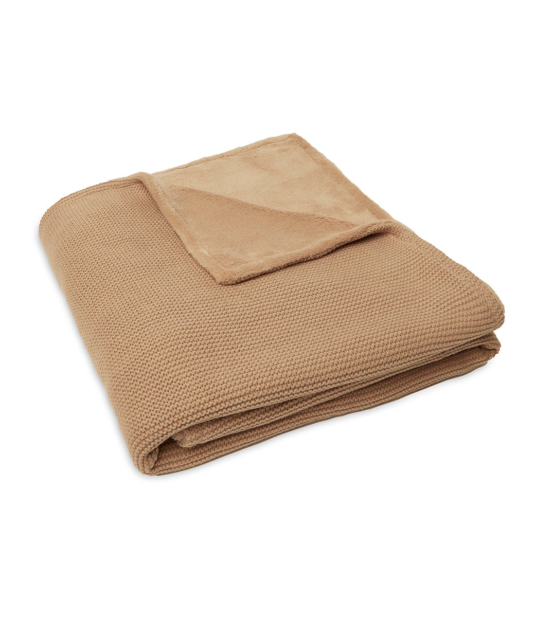 Winter deken incl. naam borduren // fleece basic knit - Biscuit