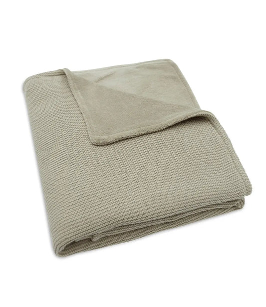 Winterdeken incl. naam borduren // fleece basic knit - Olive green Jollein
