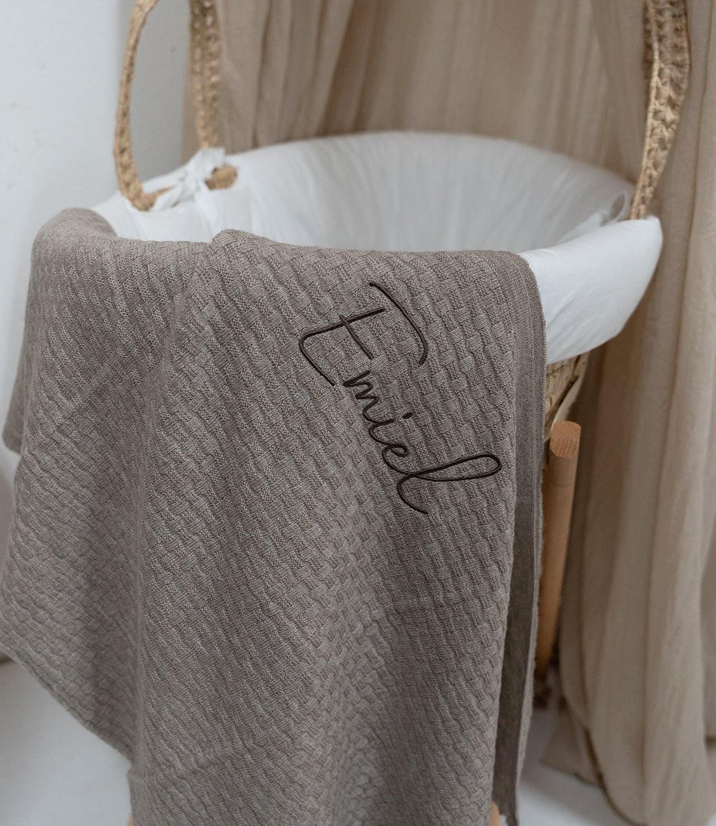 Babydeken incl. naam borduren // Merino wol - Funghi