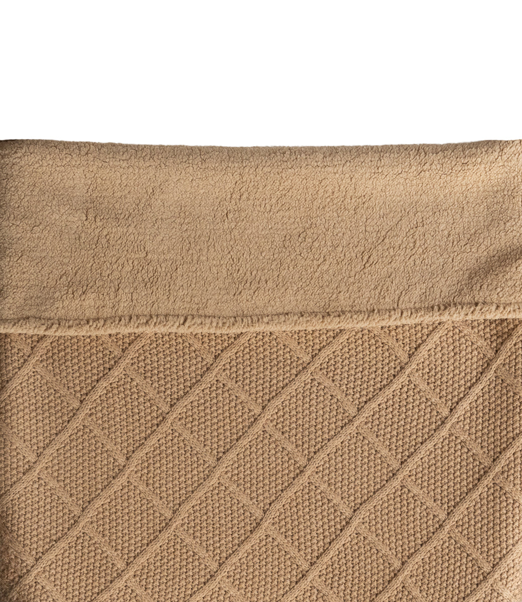 Check knit deken teddy fleece - biscuit