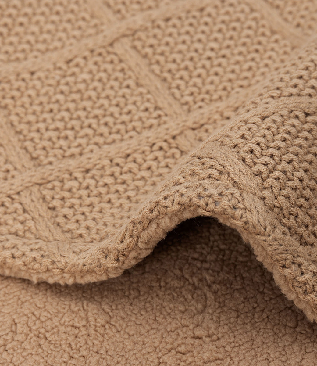 Check knit deken teddy fleece - biscuit