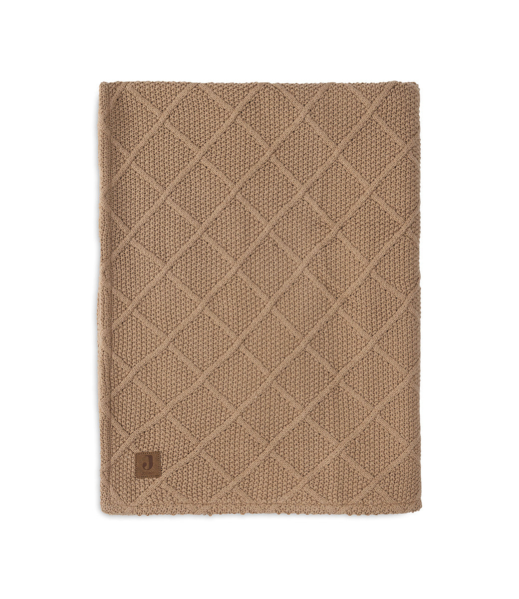 Check knit deken teddy fleece - biscuit
