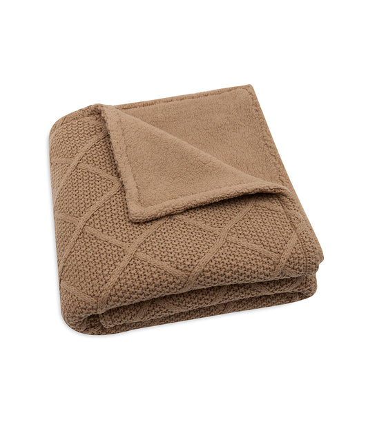 Check knit deken teddy fleece - biscuit