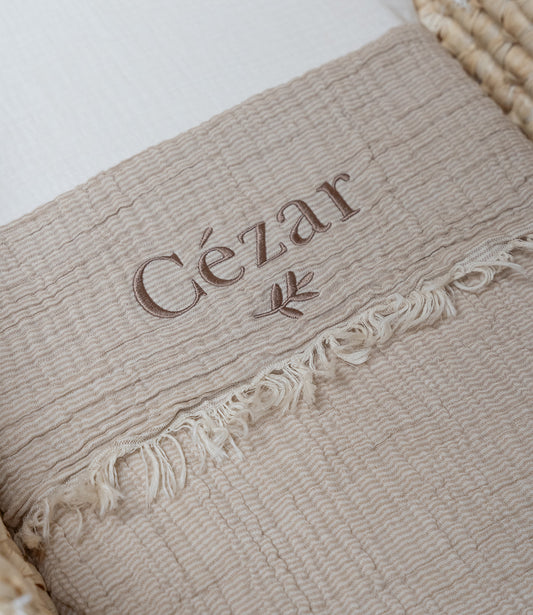 Zomerdeken muslin fringe stripe // biscuit-ivory
