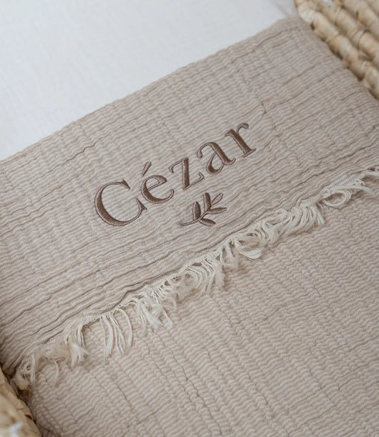 Zomerdeken muslin fringe stripe // biscuit-ivory Jollein