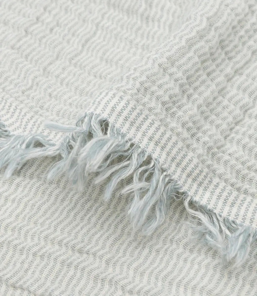 Zomerdeken muslin fringe stripe // Sea green-ivory Jollein