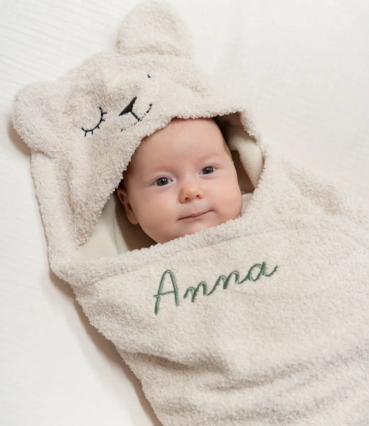 Wikkeldeken bear boucle // oatmeal (optie: borduren met naam) Jollein