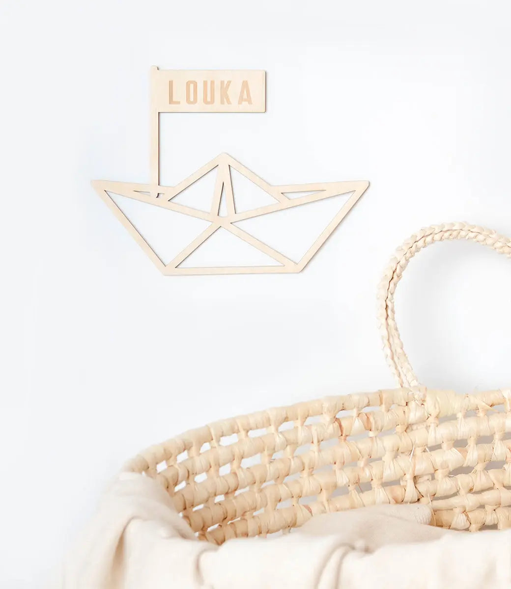 Houten naam // Origami bootje World of Mina