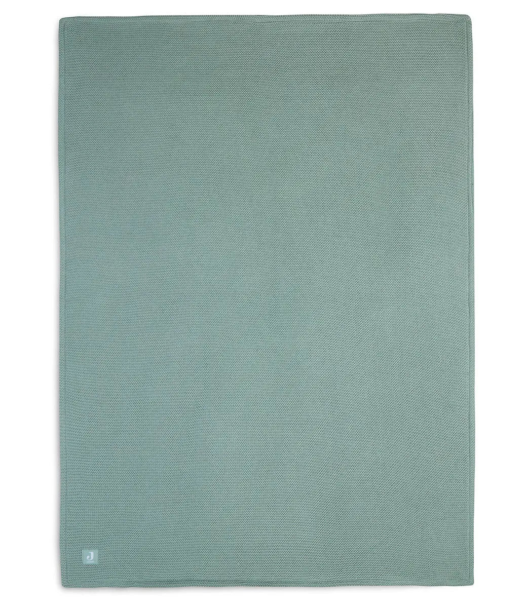 Winter deken incl. naam borduren // fleece basic knit - Forest green Jollein