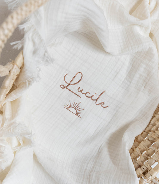 Deken incl. naam borduren // Muslin fringe - Ivory