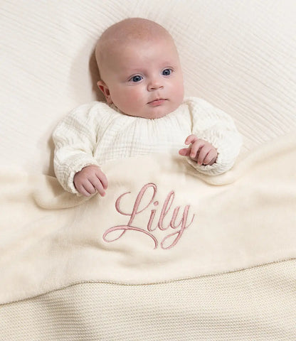 Winter deken incl. naam borduren // fleece basic knit - Ivory Jollein
