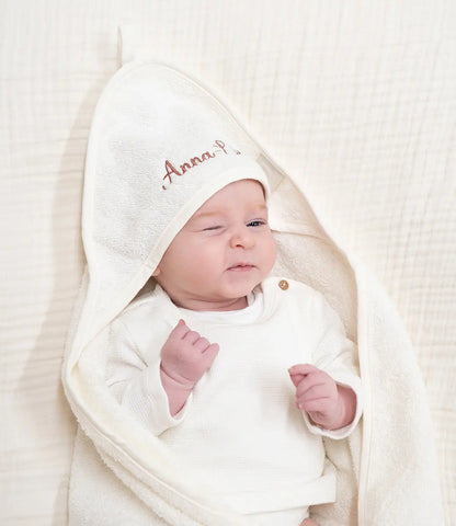 Badcape 75x75cm badstof geborduurd // Ivory Jollein