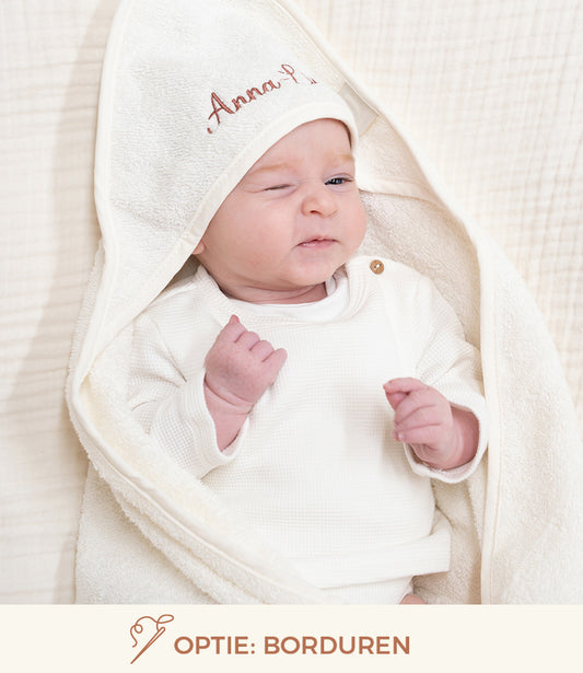 Badcape 75x75cm badstof geborduurd // Ivory