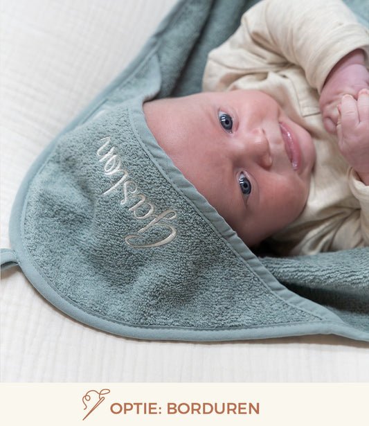 Badcape 75x75cm badstof geborduurd // Sea green