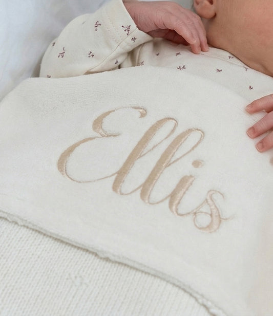 Babydeken Cosy knit - ivory/velvet