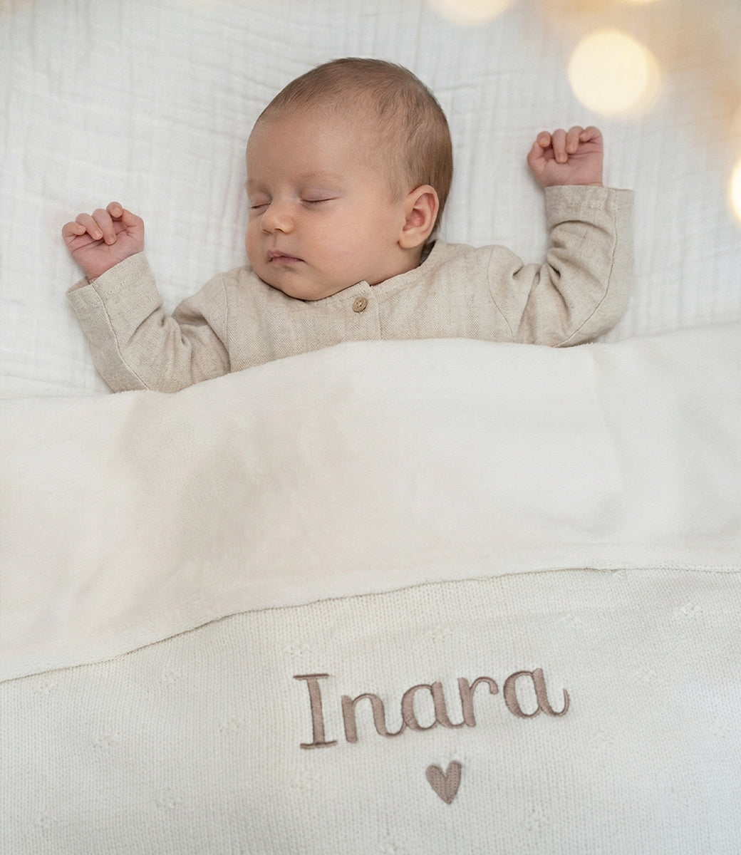 Babydeken Cosy knit - ivory/velvet