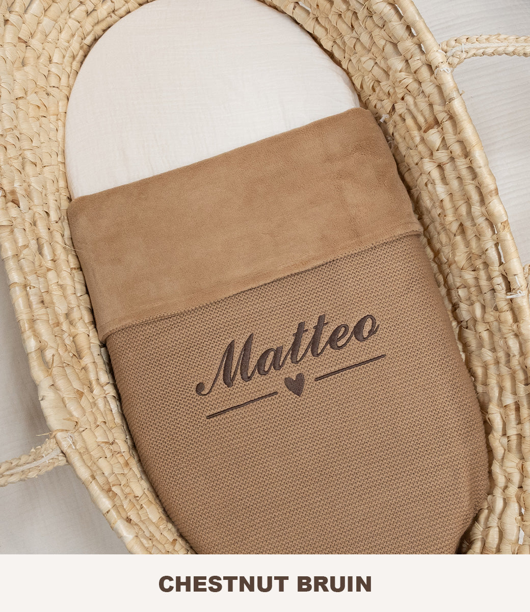 Winter deken incl. naam borduren // fleece basic knit - Biscuit