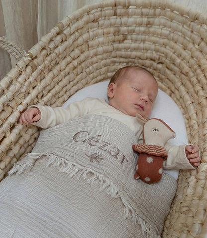 Zomerdeken muslin fringe stripe // biscuit-ivory