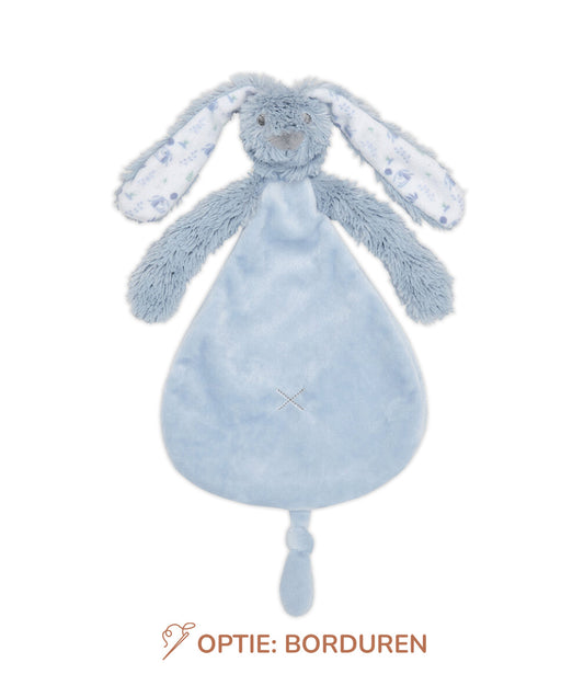 Happy Horse knuffeldoekje Rabbit Richie in lichtblauw met lange flaporen
en print aan de binnenkant