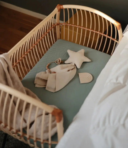 Muslin hoeslaken  - Roman green Mushie