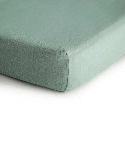 Muslin hoeslaken  - Roman green Mushie