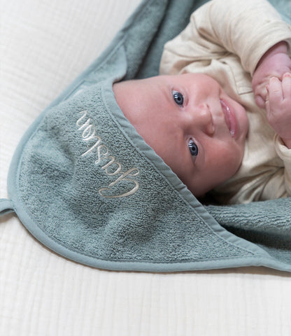 Badcape 75x75cm badstof geborduurd // Sea green Jollein