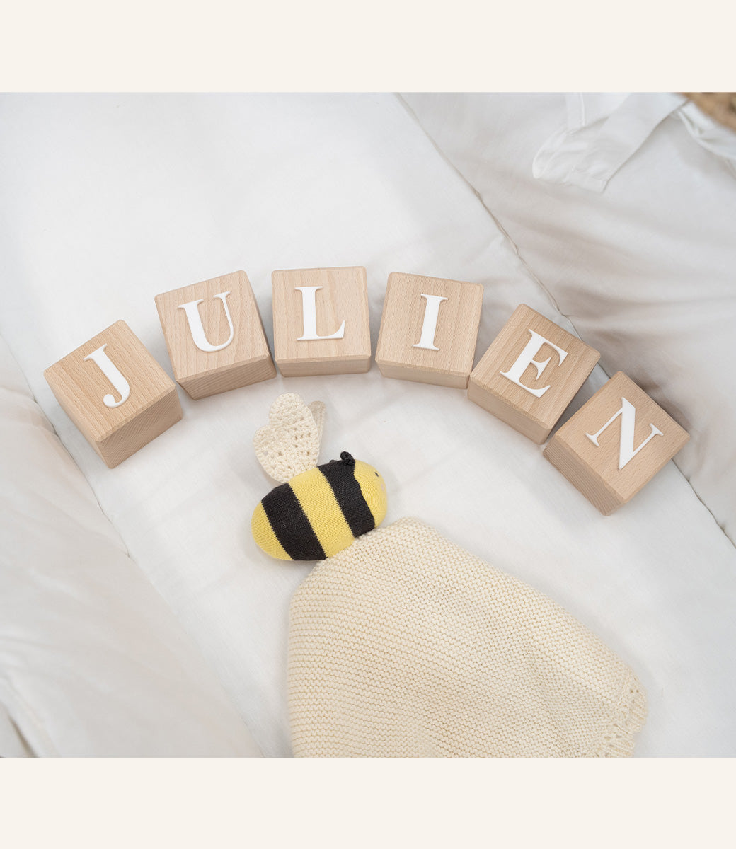 Wooden name blocks // Times 3D - white