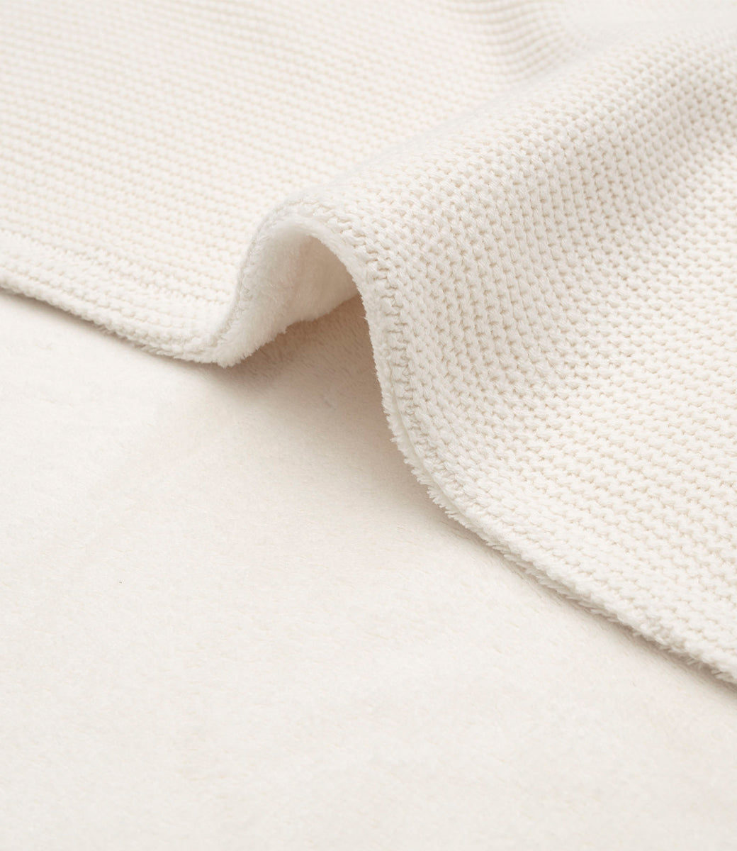Winter deken incl. naam borduren // fleece basic knit - Ivory