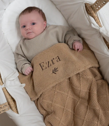 Check knit deken teddy fleece - biscuit Jollein