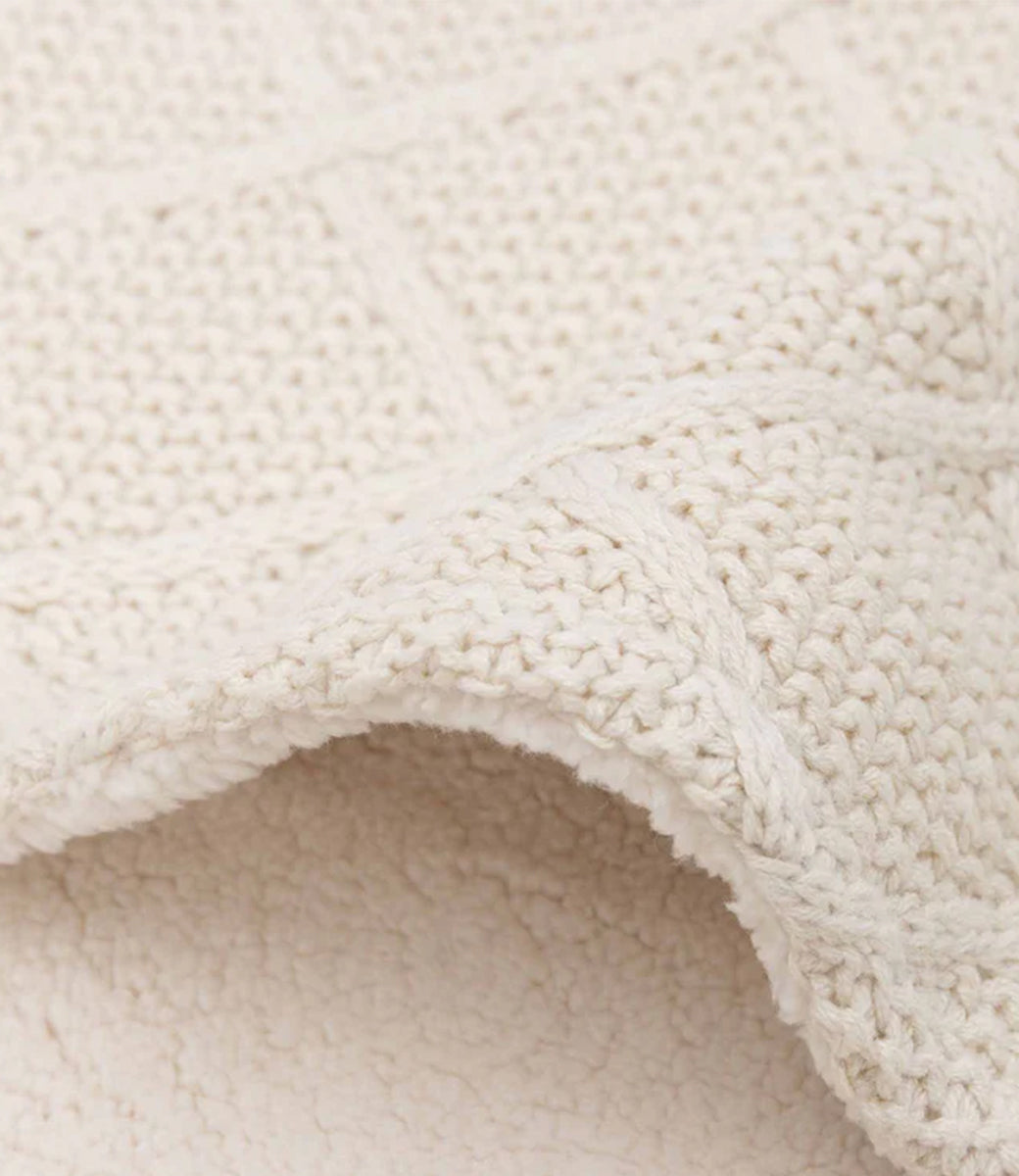 Check knit deken teddy fleece - oatmeal