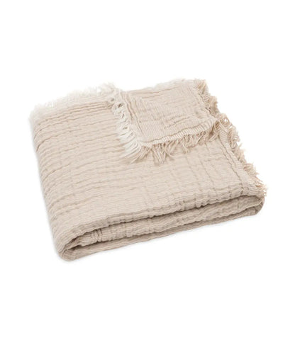 Zomerdeken muslin fringe stripe // biscuit-ivory Jollein