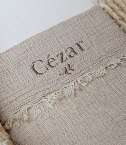 Zomerdeken muslin fringe stripe // biscuit-ivory Jollein