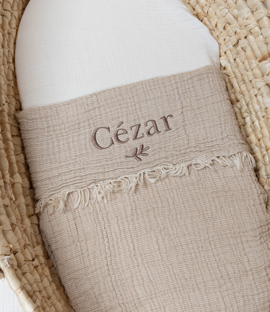 Zomerdeken muslin fringe stripe // biscuit-ivory