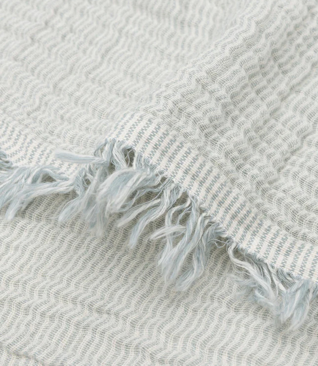Zomerdeken muslin fringe stripe // Sea green-ivory