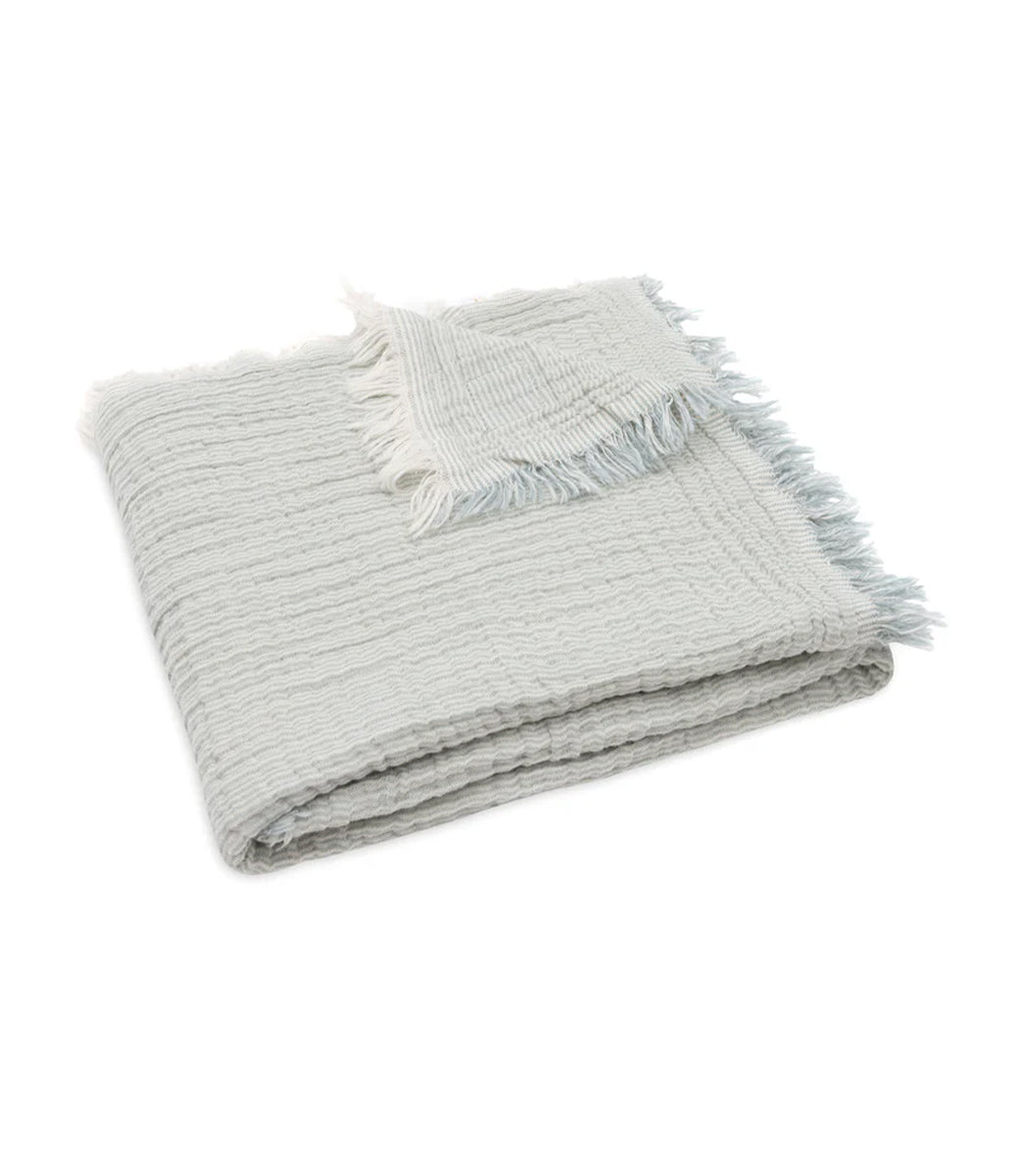 Zomerdeken muslin fringe stripe // Sea green-ivory