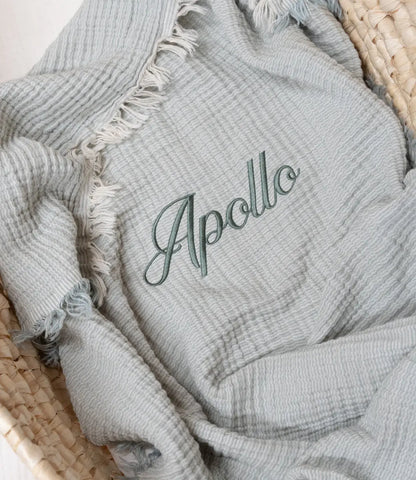 Zomerdeken muslin fringe stripe // Sea green-ivory Jollein