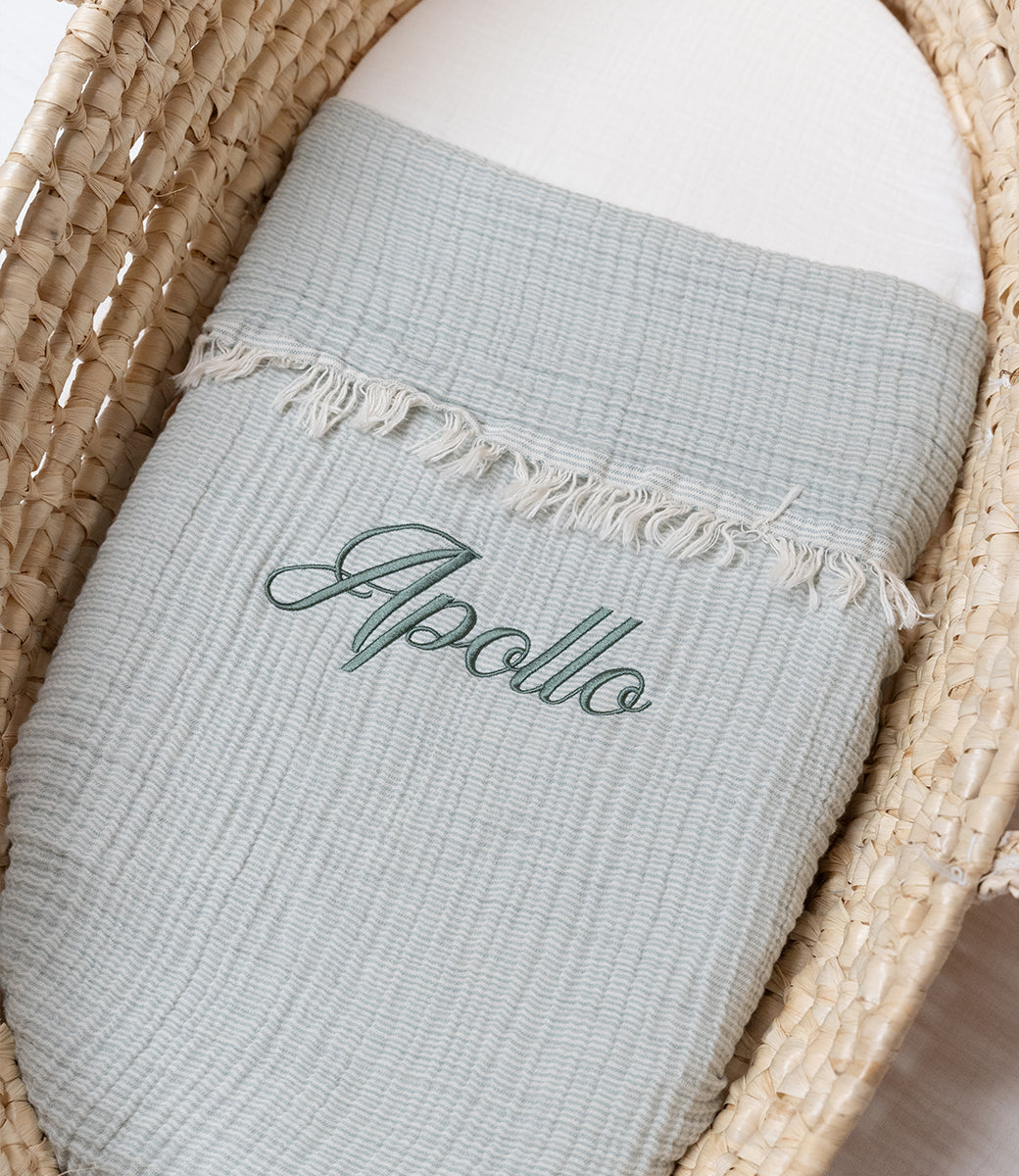 Zomerdeken muslin fringe stripe // Sea green-ivory