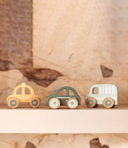 Houten Auto Op Wielen - 3 Stuks - On The Go World of Mina