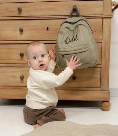 Rugtasje Puffed - Olive Green (optie: naam borduren) Jollein