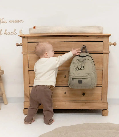 Rugtasje Puffed - Olive Green (optie: naam borduren) Jollein