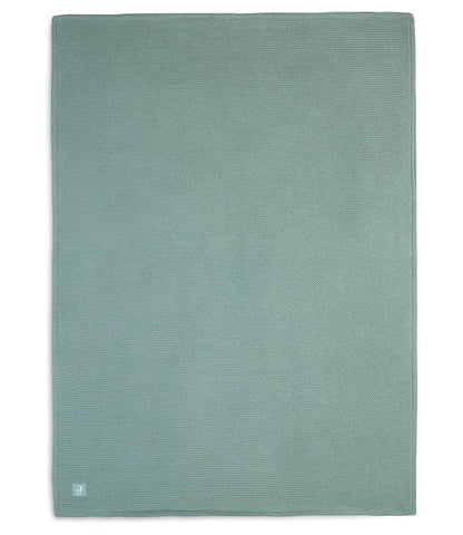 Winter deken incl. naam borduren // fleece basic knit - Forest green Jollein