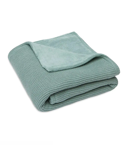 Winter deken incl. naam borduren // fleece basic knit - Forest green Jollein