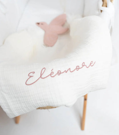 Deken incl. naam borduren // Muslin fringe - Ivory Jollein