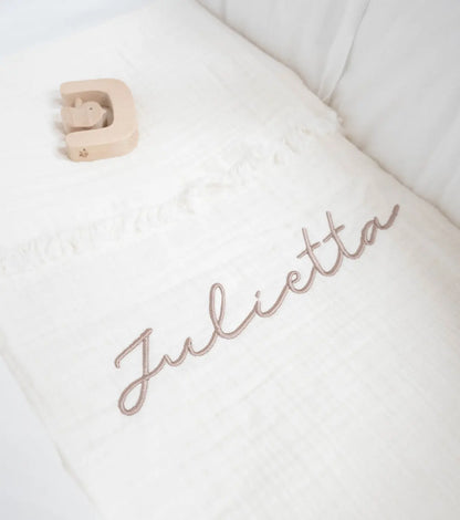 Deken incl. naam borduren // Muslin fringe - Ivory Jollein